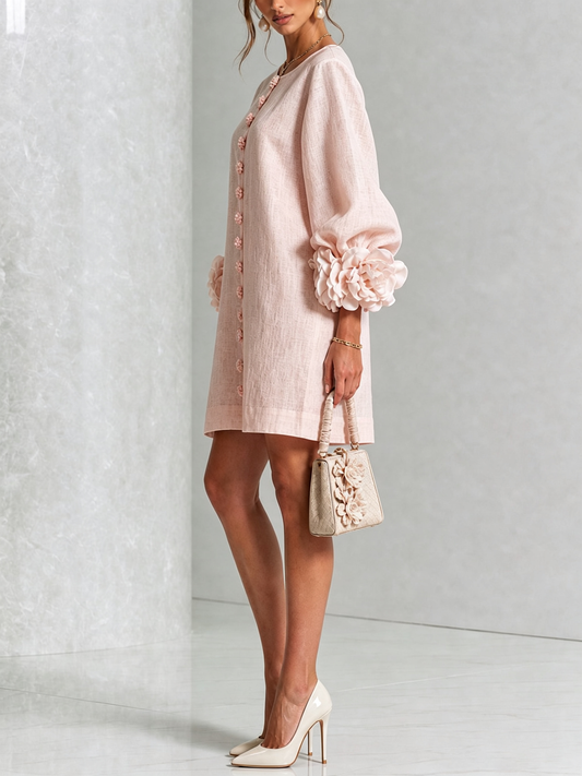 Mini vestido de lino premium rosa de Cero Love Studio