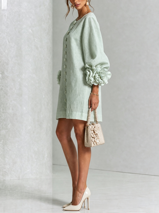 Mini vestido de lino premium verde de Cero Love Studio