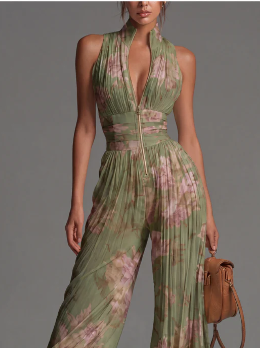 Sofia | Mono de tela plisada en verde