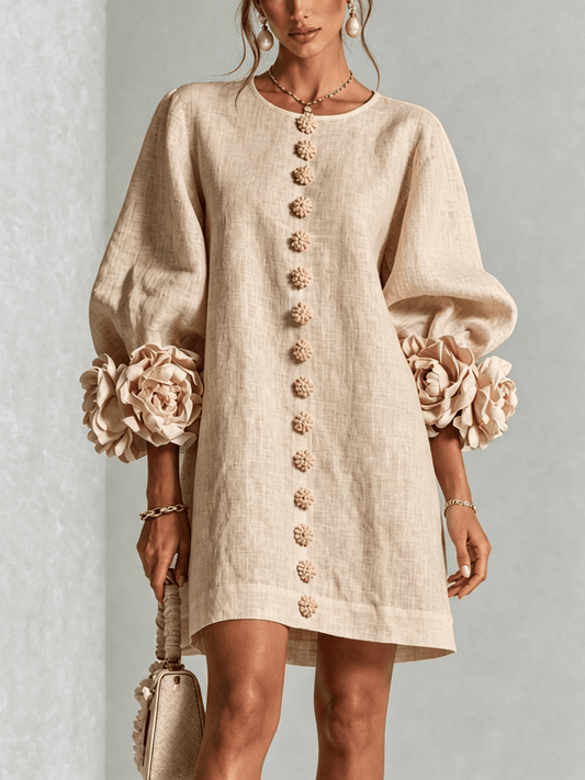 Mini vestido de lino premium beis de Cero Love Studio