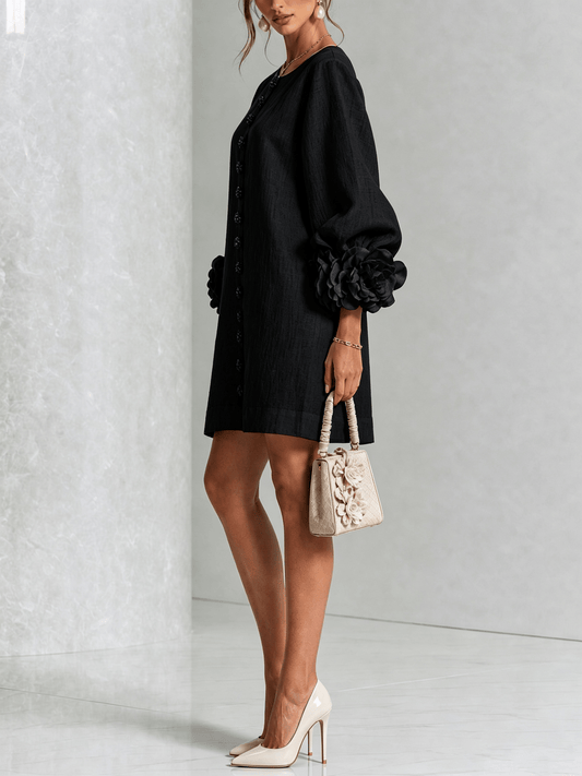 Mini vestido de lino premium negro de Cero Love Studio