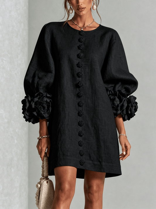 Mini vestido de lino premium negro de Cero Love Studio