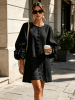 Mini vestido de lino premium negro de Cero Love Studio