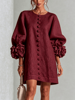 Mini vestido de lino premium rojo vino de Cero Love Studio