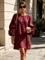 Mini vestido de lino premium rojo vino de Cero Love Studio