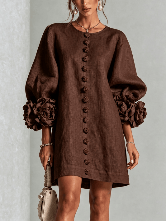 Mini vestido de lino premium marron de Cero Love Studio