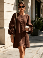 Mini vestido de lino premium marron de Cero Love Studio