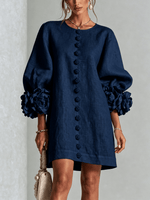 Mini vestido de lino premium azul de Cero Love Studio