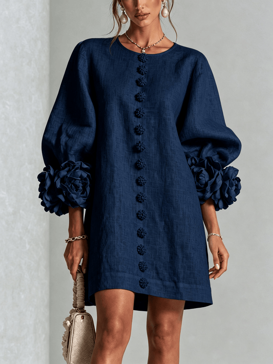 Mini vestido de lino premium azul de Cero Love Studio