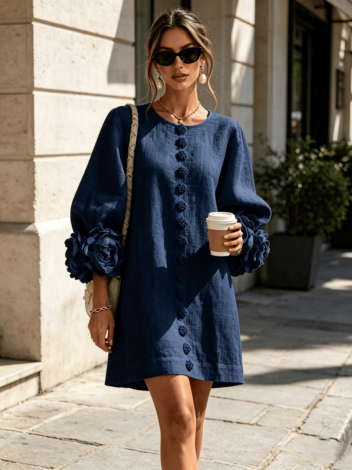 Mini vestido de lino premium azul de Cero Love Studio