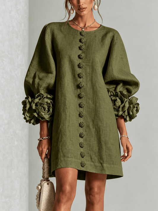 Mini vestido de lino premium verde oscuro de Cero Love Studio