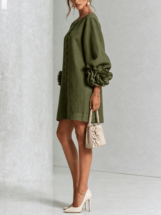 Mini vestido de lino premium verde oscuro de Cero Love Studio