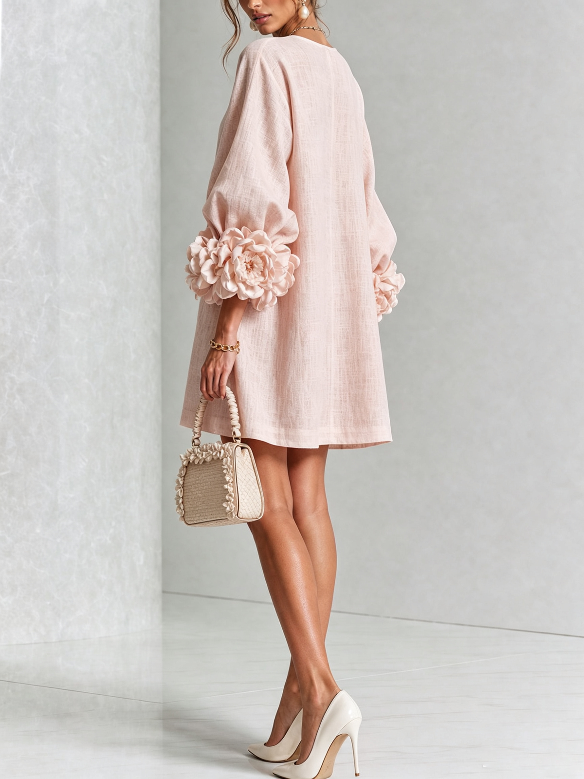 Mini vestido de lino premium rosa de Cero Love Studio