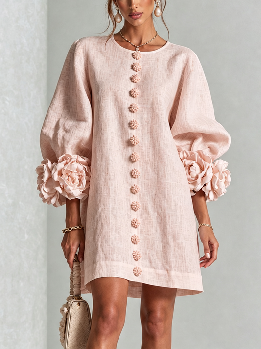 Mini vestido de lino premium rosa de Cero Love Studio