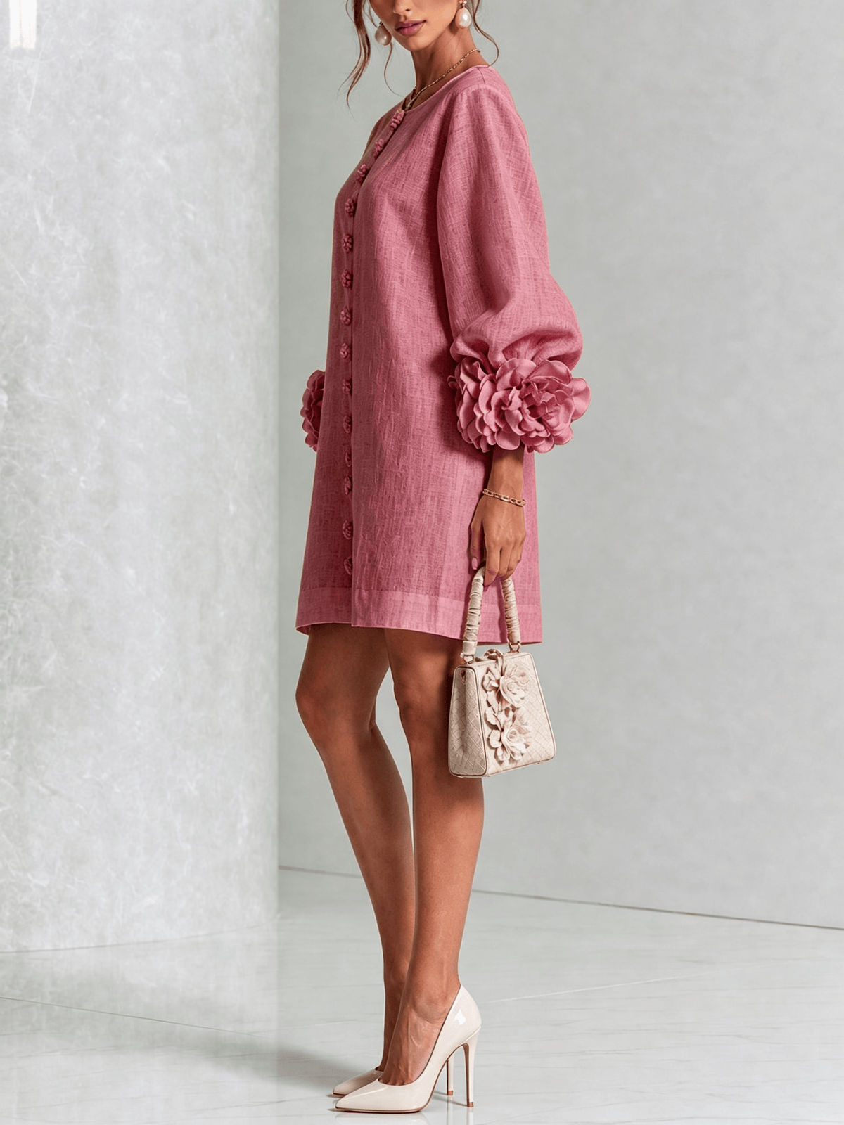 Mini vestido de lino premium rosa de Cero Love Studio
