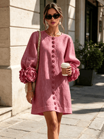 Mini vestido de lino premium rosa de Cero Love Studio
