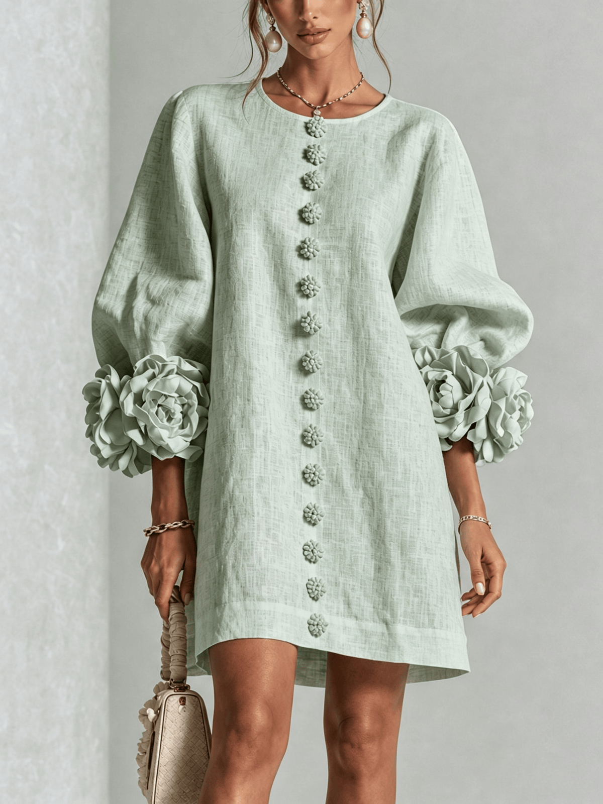 Mini vestido de lino premium verde de Cero Love Studio