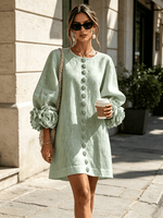 Mini vestido de lino premium verde de Cero Love Studio