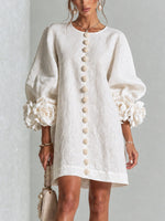 Mini vestido de lino premium blanco de Cero Love Studio