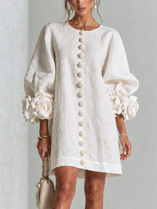 Mini vestido de lino premium blanco de Cero Love Studio