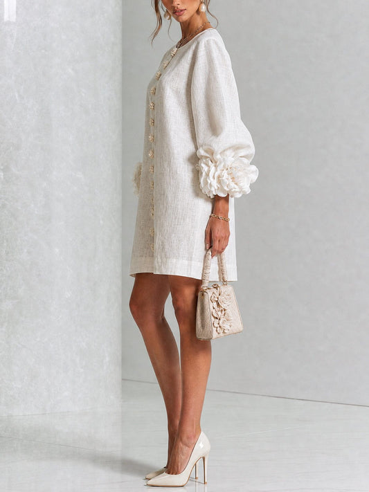 Mini vestido de lino premium blanco de Cero Love Studio