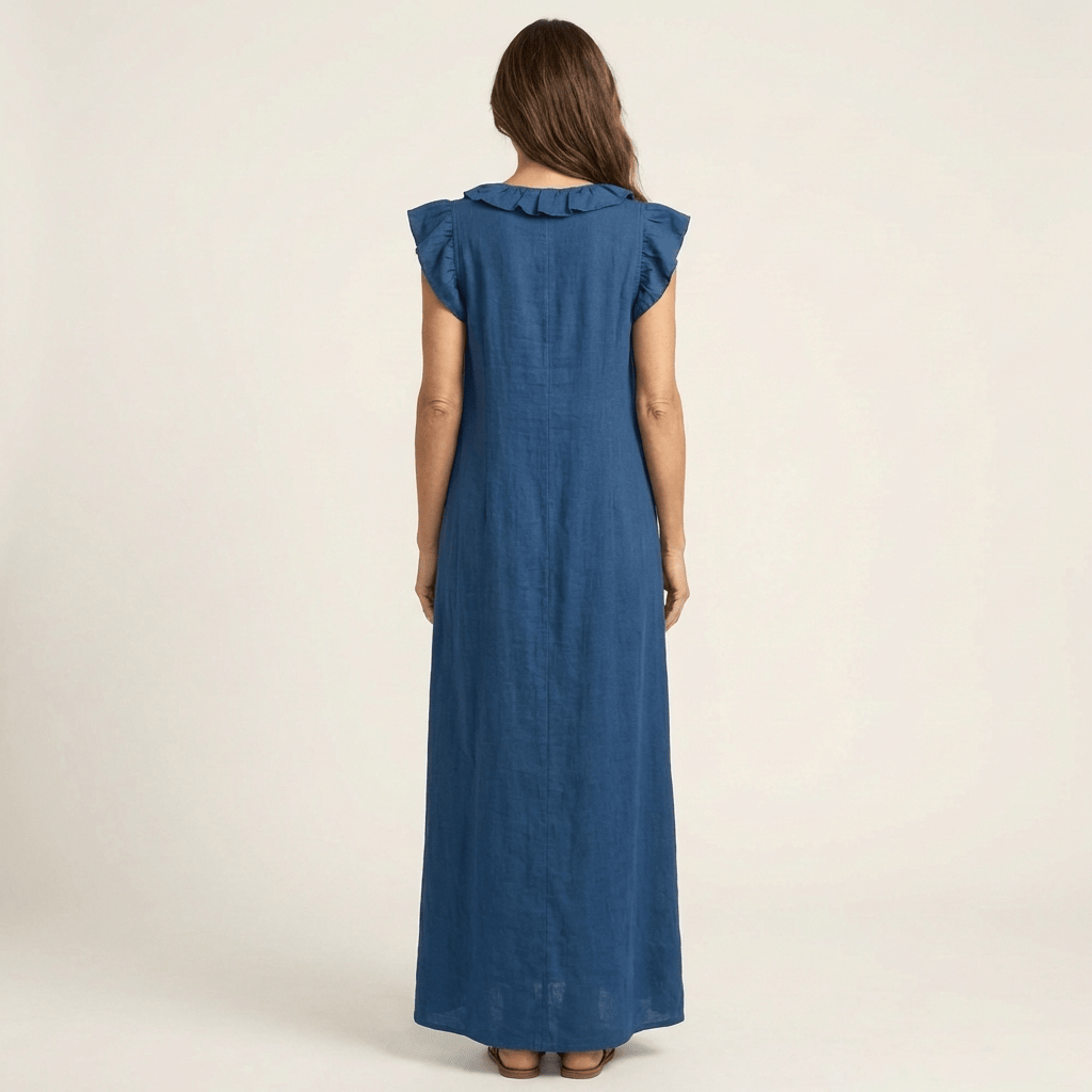 ANITA - VESTIDO LARGO CON CUELLO EN V Y VOLATNES