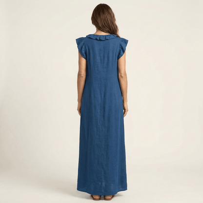 ANITA - VESTIDO LARGO CON CUELLO EN V Y VOLATNES