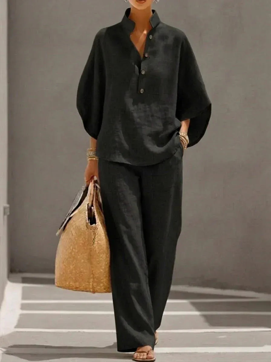 Maribel | Conjunto de lino estilo ancho