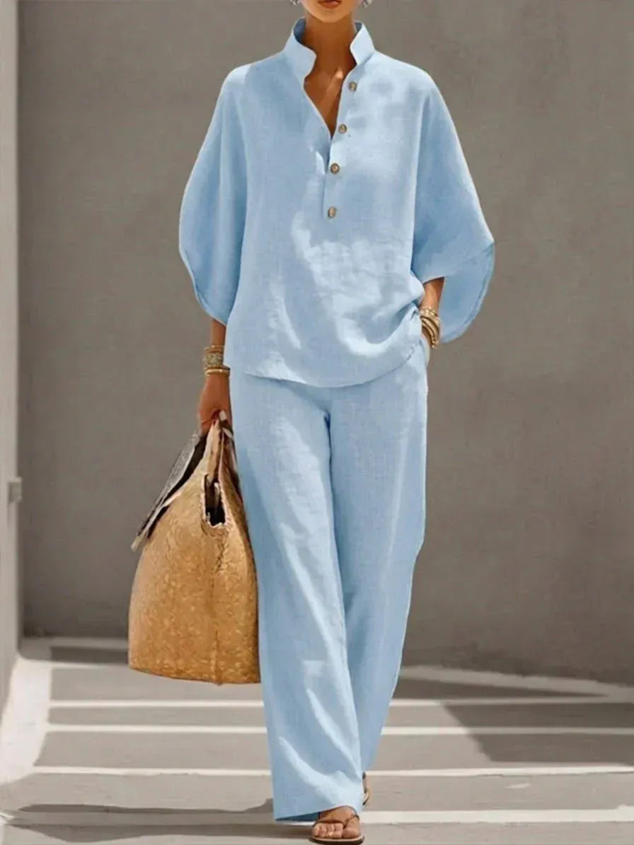 Maribel | Conjunto de lino estilo ancho
