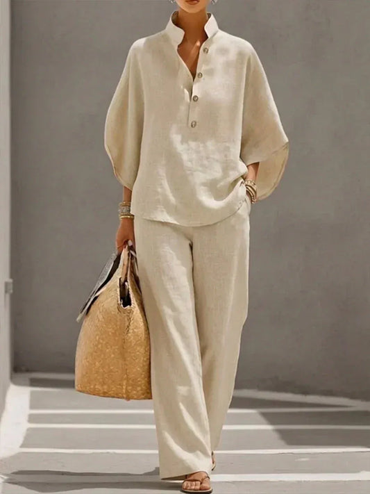 Maribel | Conjunto de lino estilo ancho